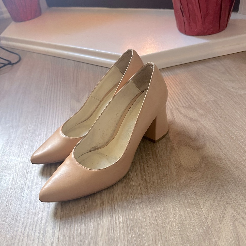 Vegan Leather Nude Chunky Heels
